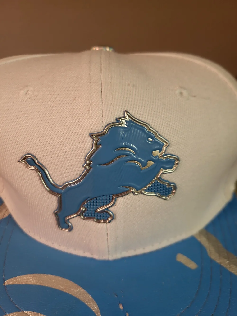 Detroit Lions New Era 9fifty Hat Blue With White Faux Leather Bill